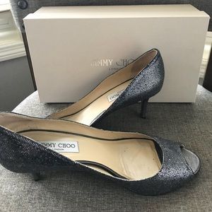 Jimmy Choo Isabel Glitter Fabric Peeptoe Pump